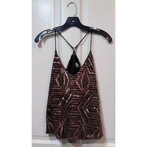 Abbeline Brown Sequined Racerback Tank Top Size S